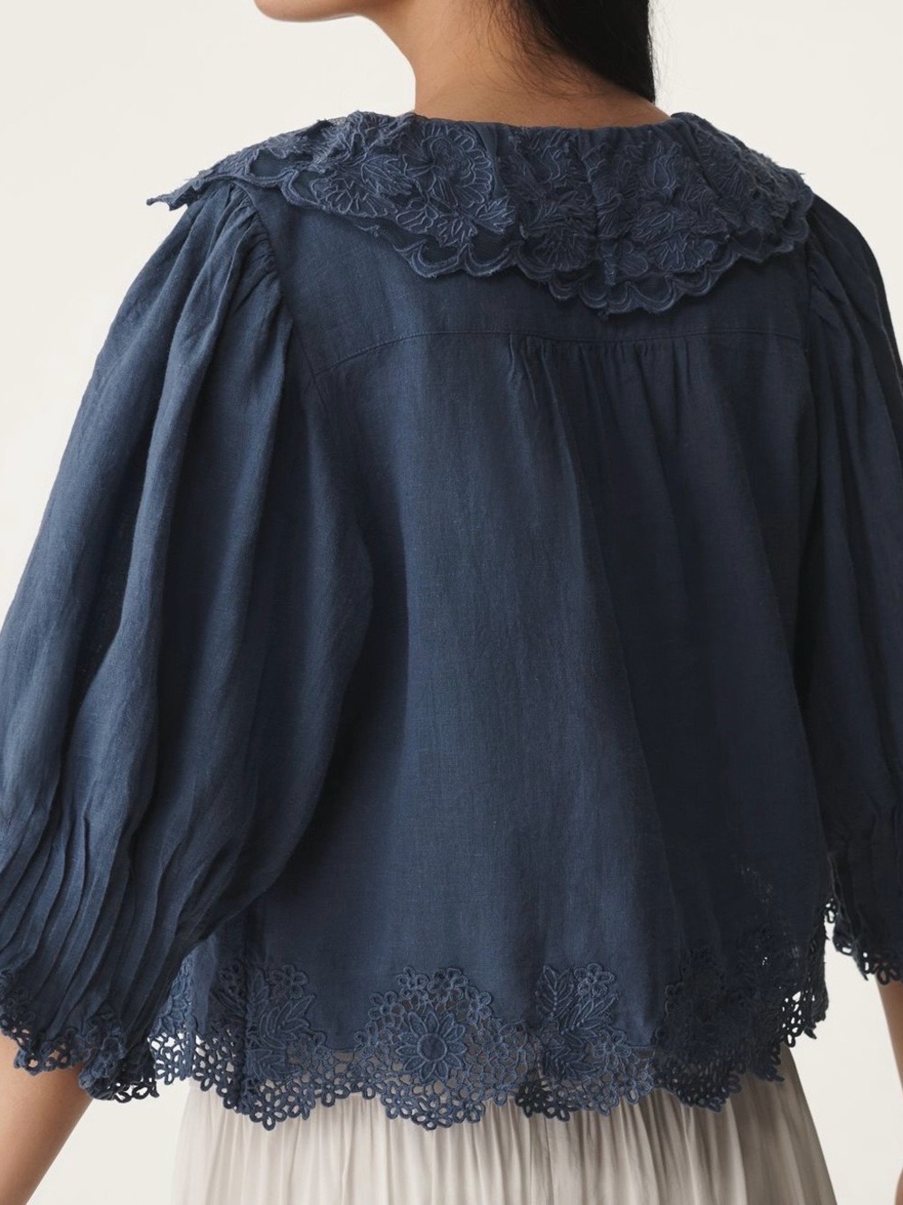Anthropologie Linen Blend Lace Collar Blouse - Picture 4 of 7